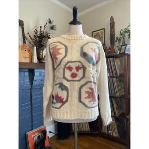 Vintage Cabin Creek White Cable Knit Sweater M Cottagecore Aztec Floral 90s Y2k